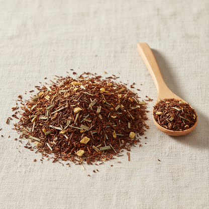 Rooïbos gingembre citron en vrac sur lin avec cuillère en bois - Harmonie Digestive Thélindra